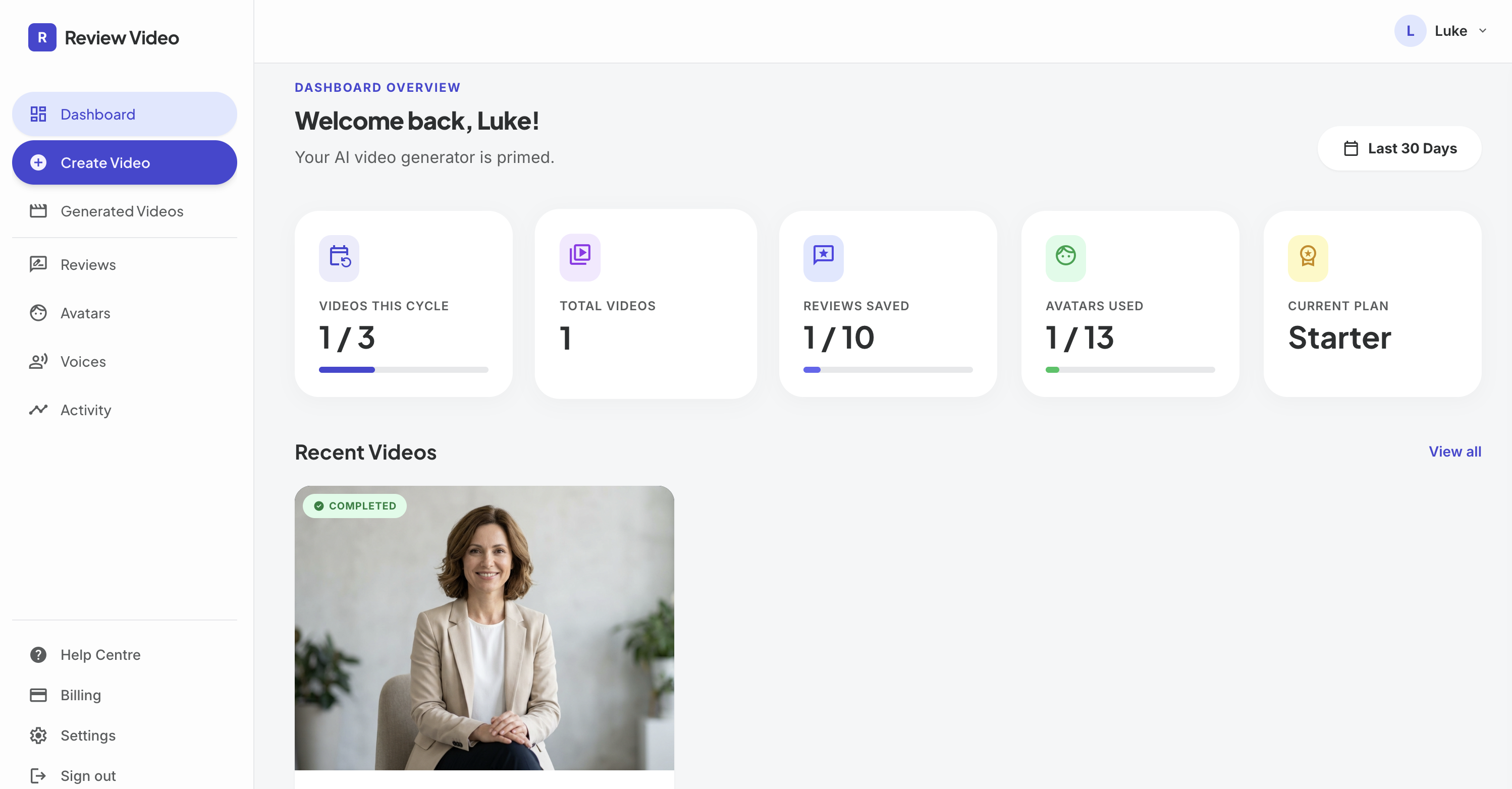 Screenshot: Dashboard overview