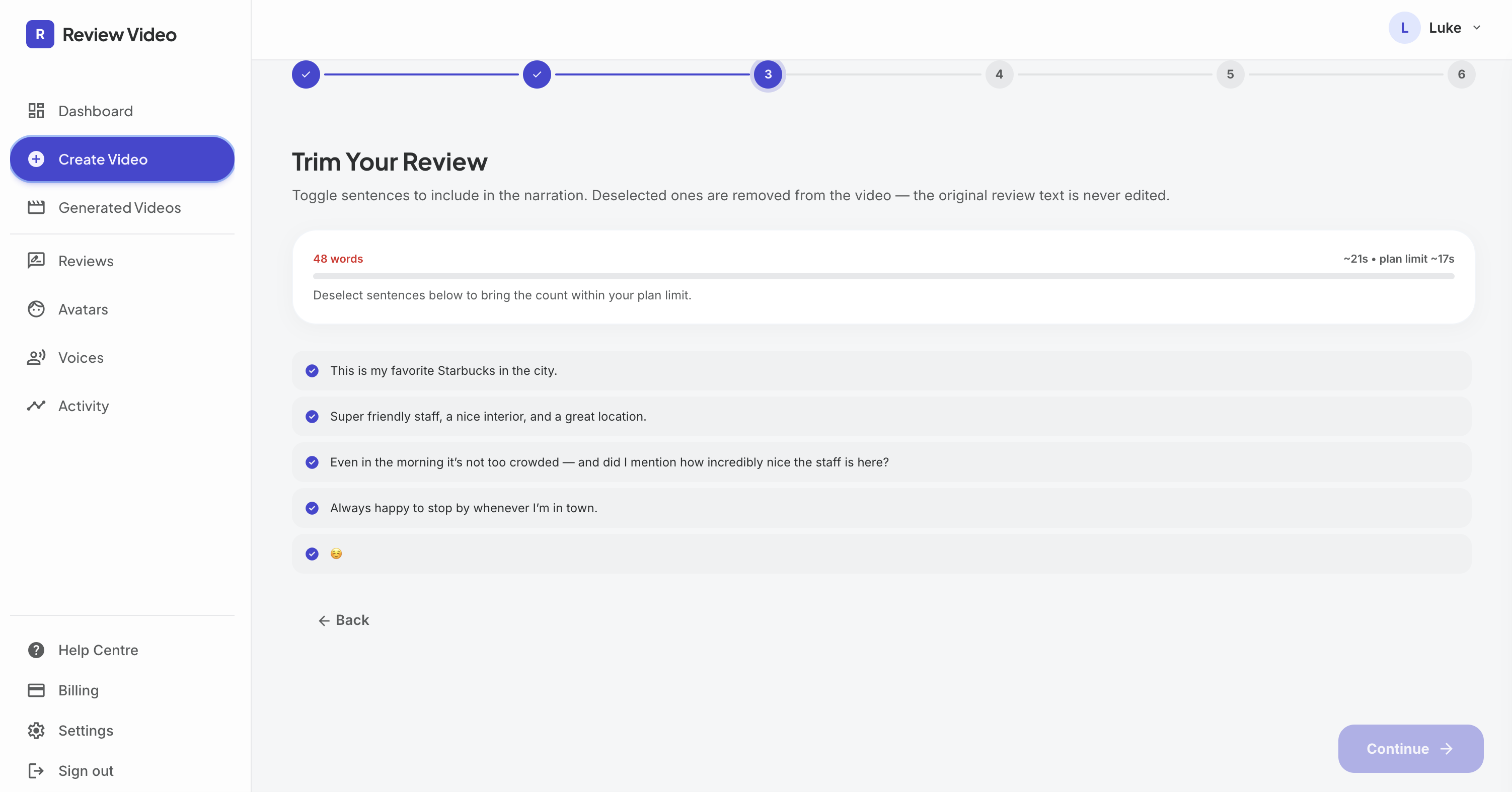Screenshot: Trim your review
