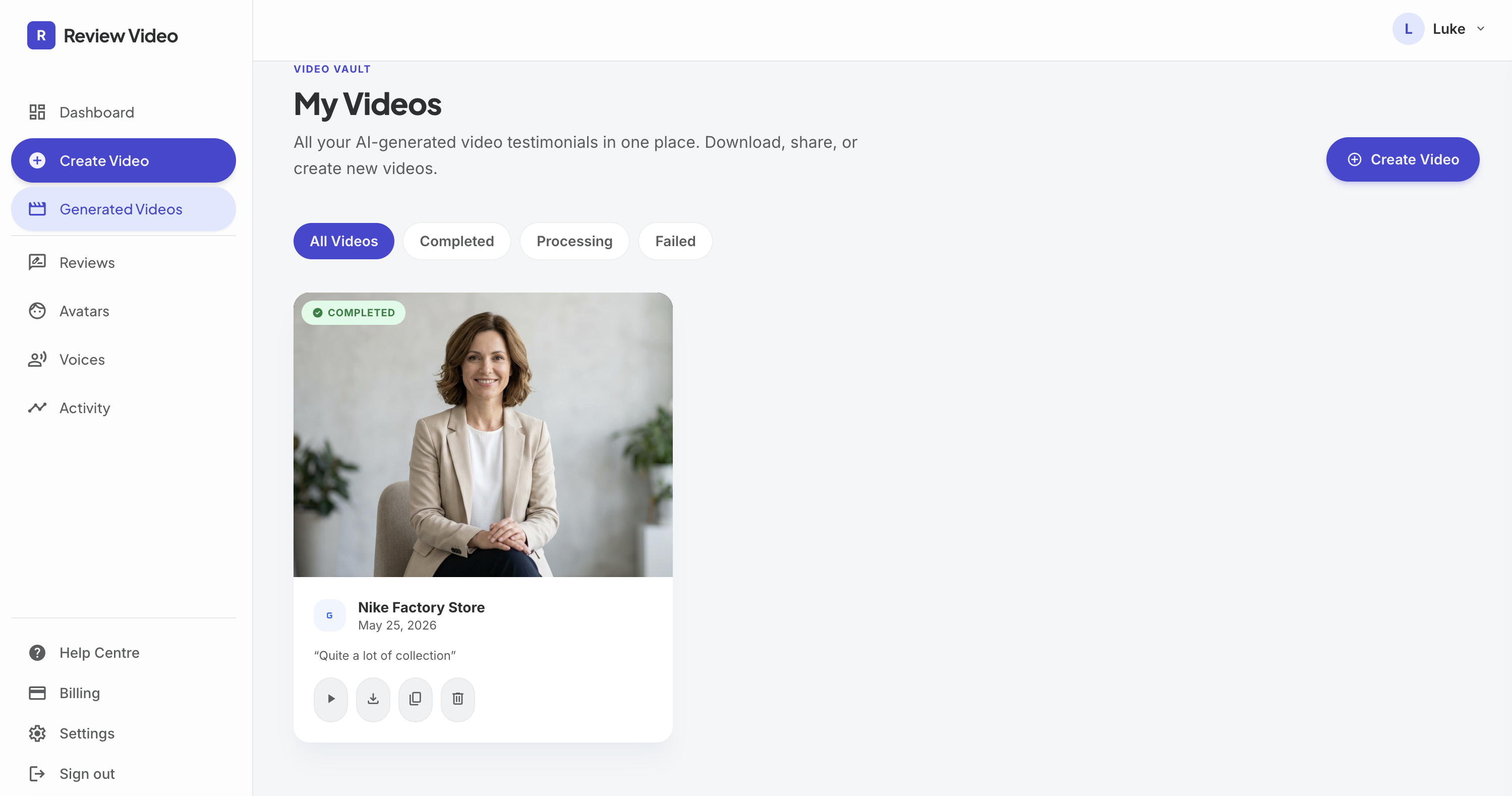Screenshot: Videos library page